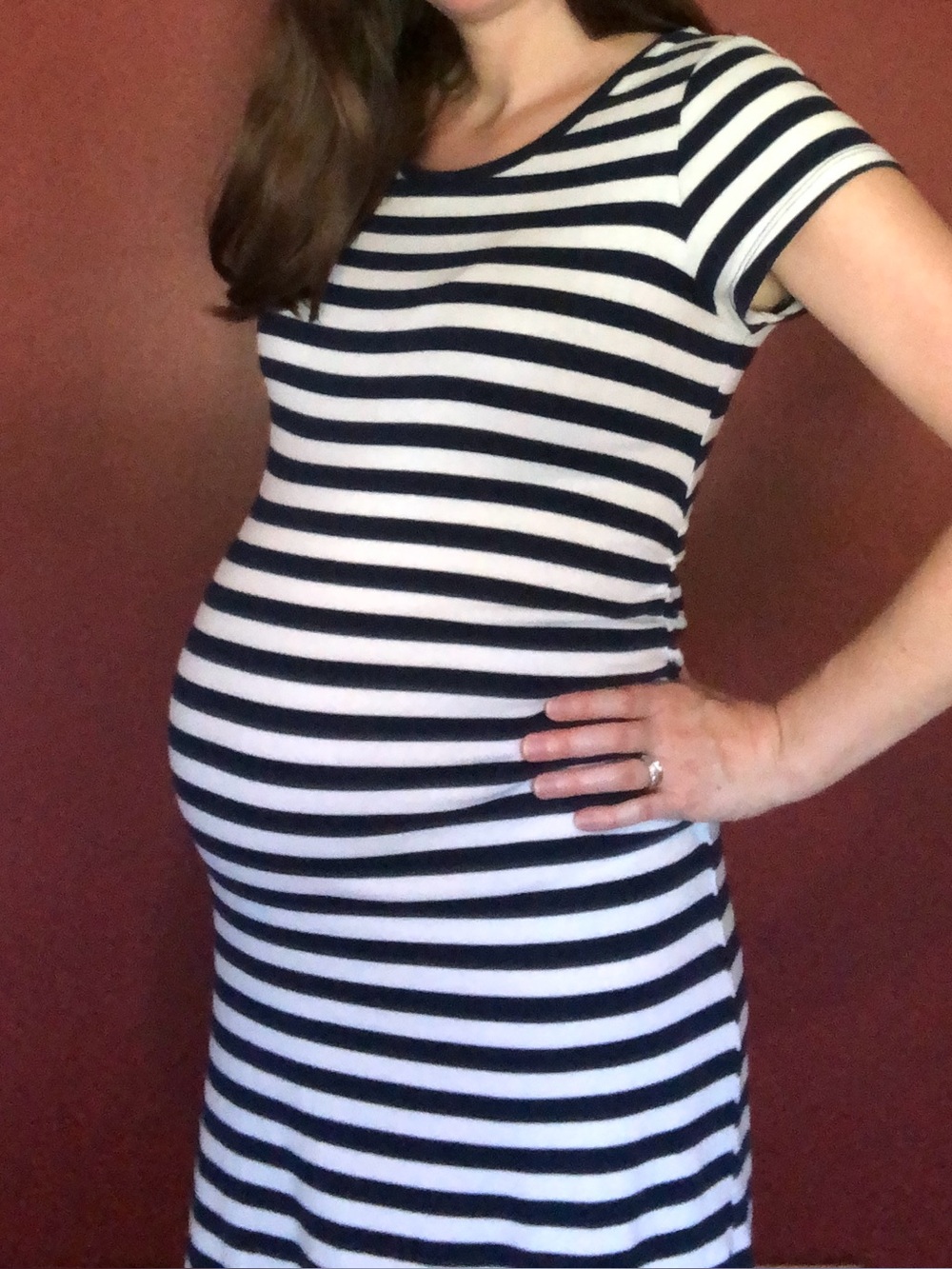 Liz Lange Navy and White Striped Maternity Midi Dress
